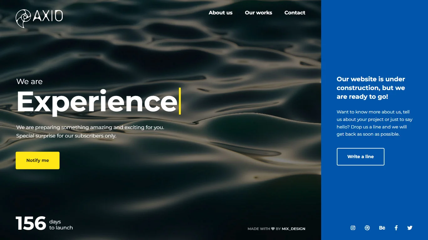 Axio Coming Soon Template Preview Screen