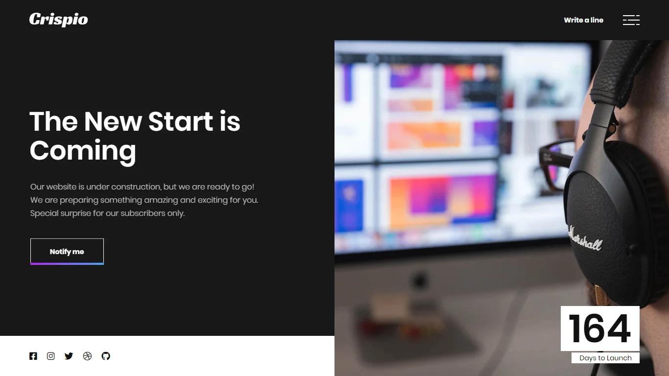 Crispio Coming Soon & Landing Page Template Preview Screen