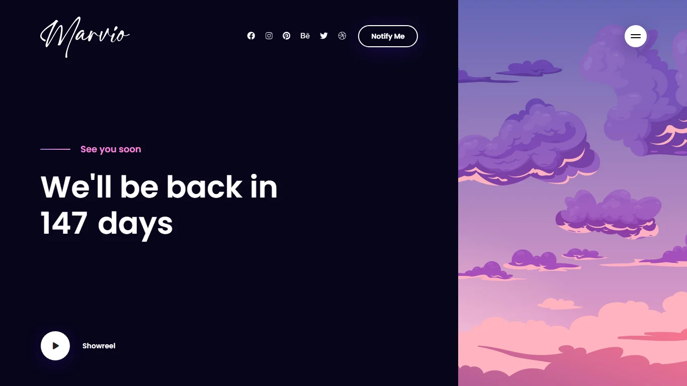 Marvio Coming Soon Template Preview Screen