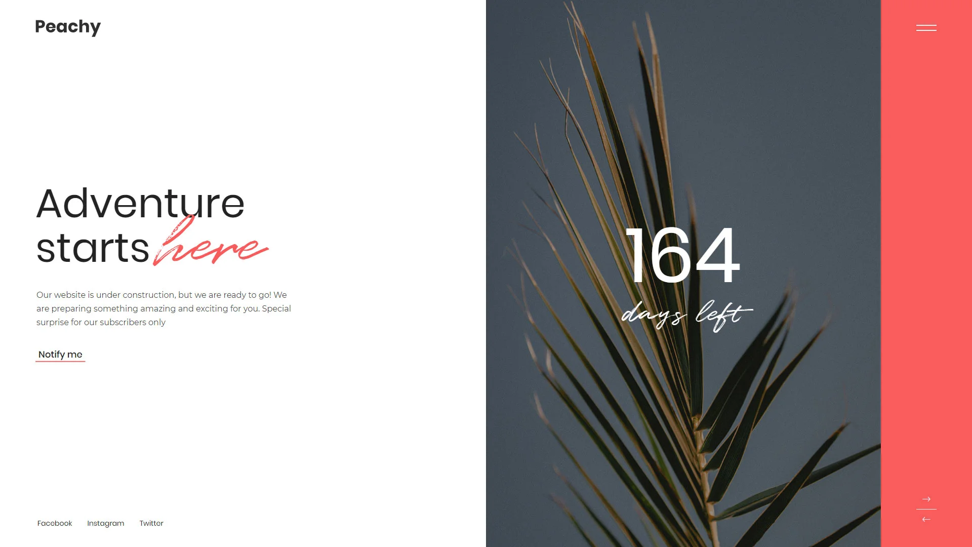 Peachy Coming Soon & Landing Page Template Preview Screen