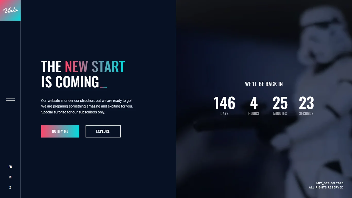 Unio Coming Soon Template Preview Screen